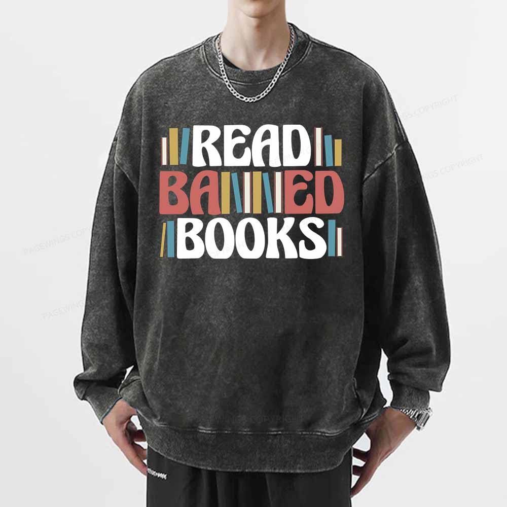 Pagewings Read Banned Books Unisex Washed Sweatshirt