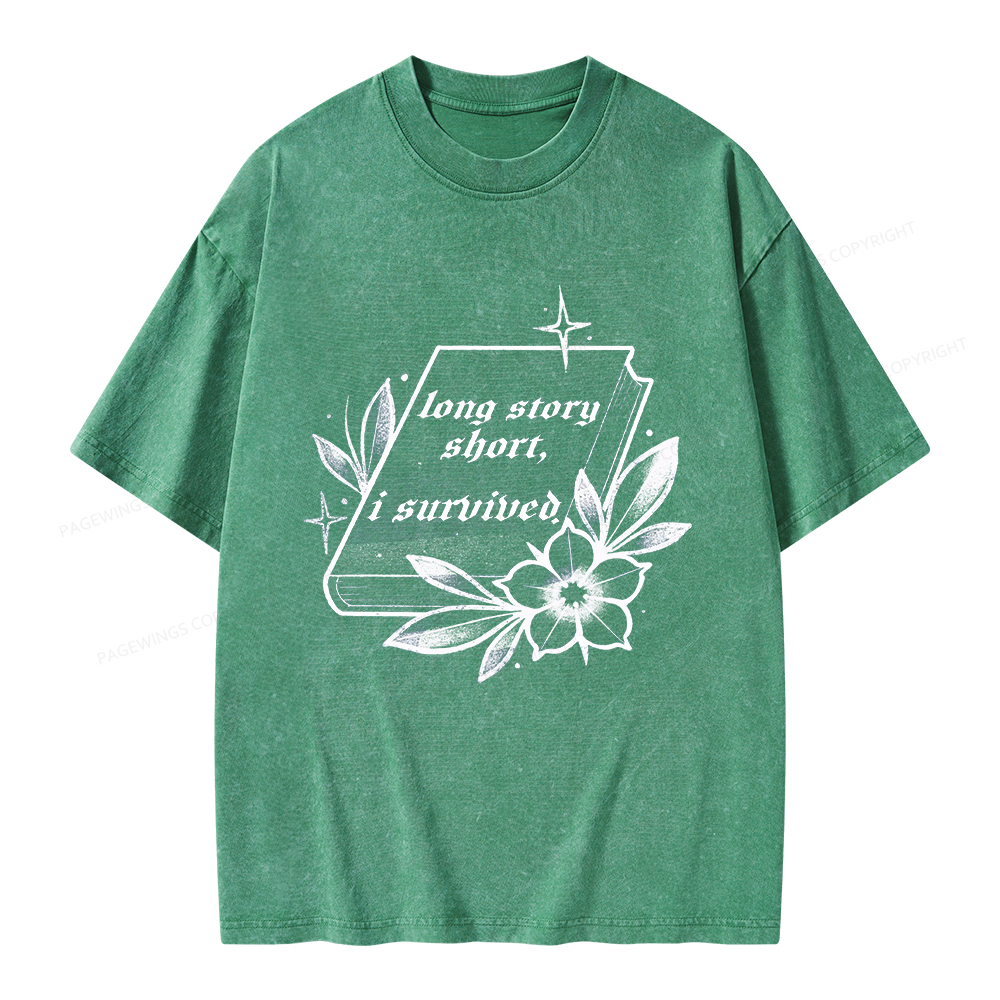Pagewings Long Story Short I Survived Unisex Washed T-shirt