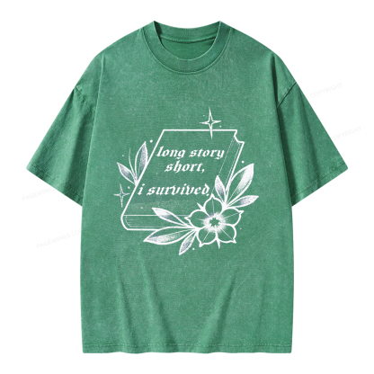 Pagewings Long Story Short I Survived Unisex Washed T-shirt