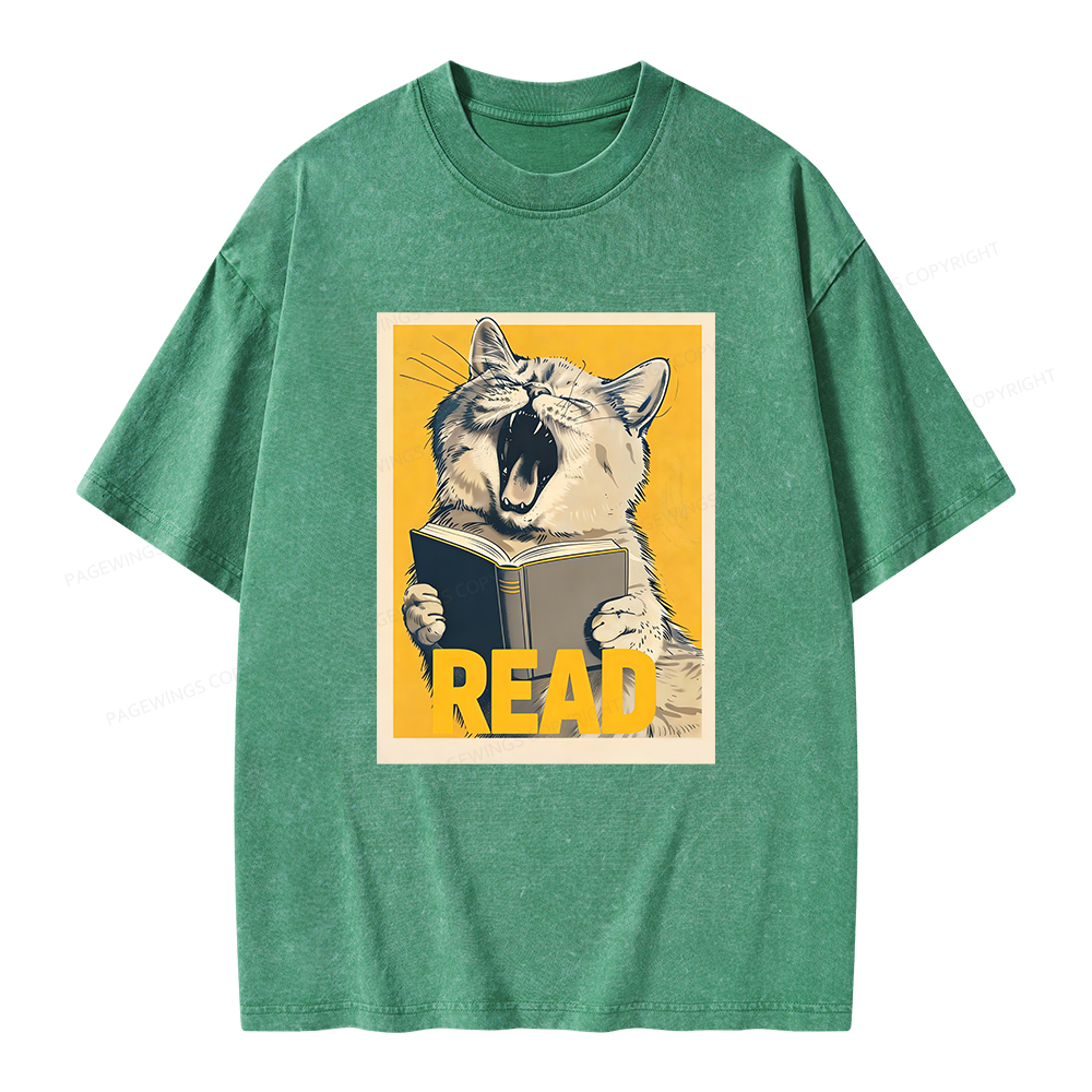 Pagewings Cat Read Books Unisex Washed T-shirt