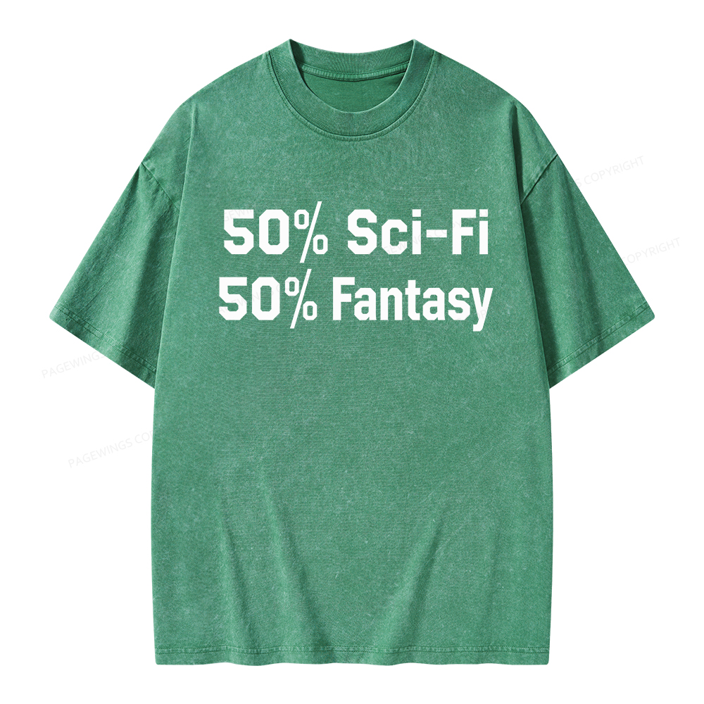 Pagewings 50% Sci-Fi 50% Fantasy Unisex Washed T-shirt