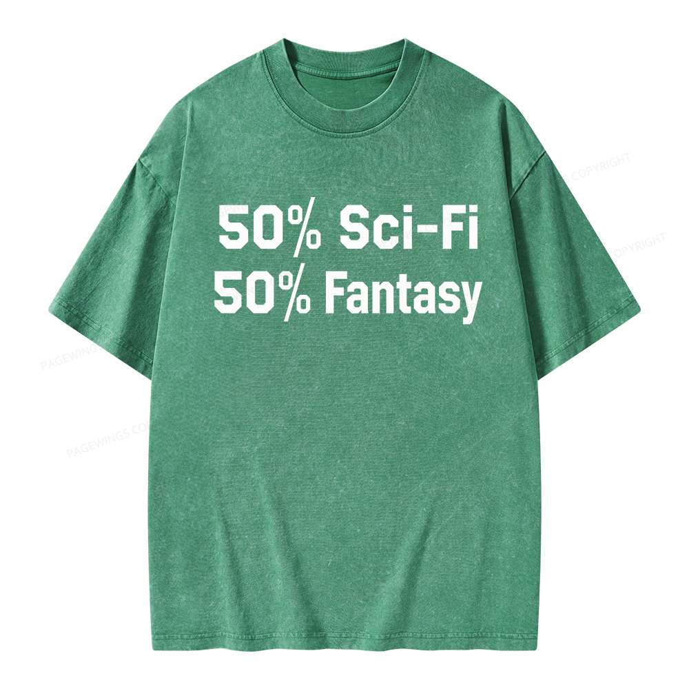 Pagewings 50% Sci-Fi 50% Fantasy Unisex Washed T-shirt