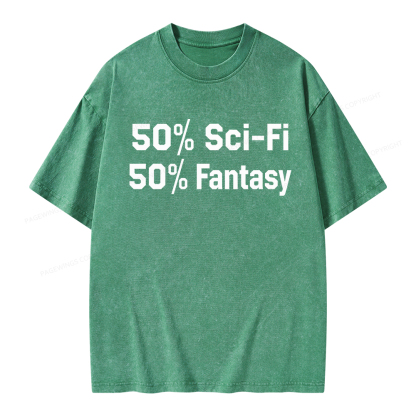 Pagewings 50% Sci-Fi 50% Fantasy Unisex Washed T-shirt