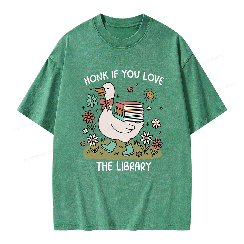 Pagewings Honk If You Love The Library Unisex Washed T-shirt