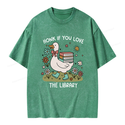 Pagewings Honk If You Love The Library Unisex Washed T-shirt