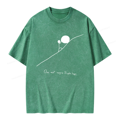 Pagewings One Must Imagine Sisyphus Happy Unisex Washed T-shirt