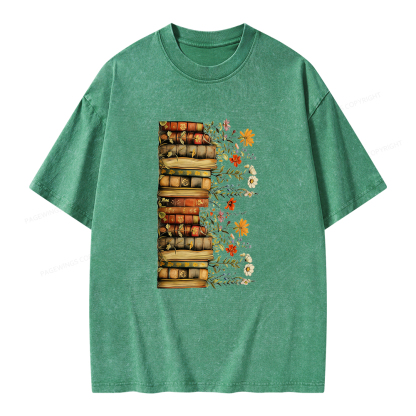 Pagewings Floral Books Unisex Washed T-shirt