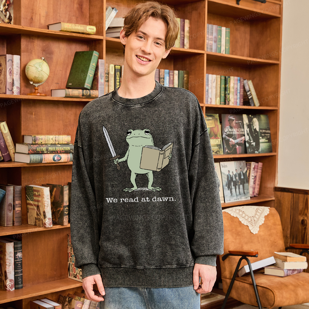 Pagewings We Read At Dawn Funny Frog Washed Sweatshirt
