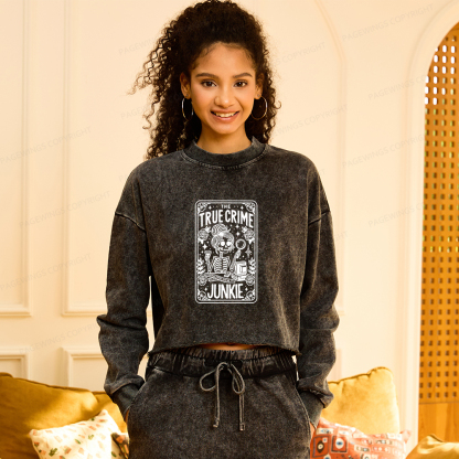 Pagewings True Crime Junkie Tarot Card Washed Crop Sweatshirt