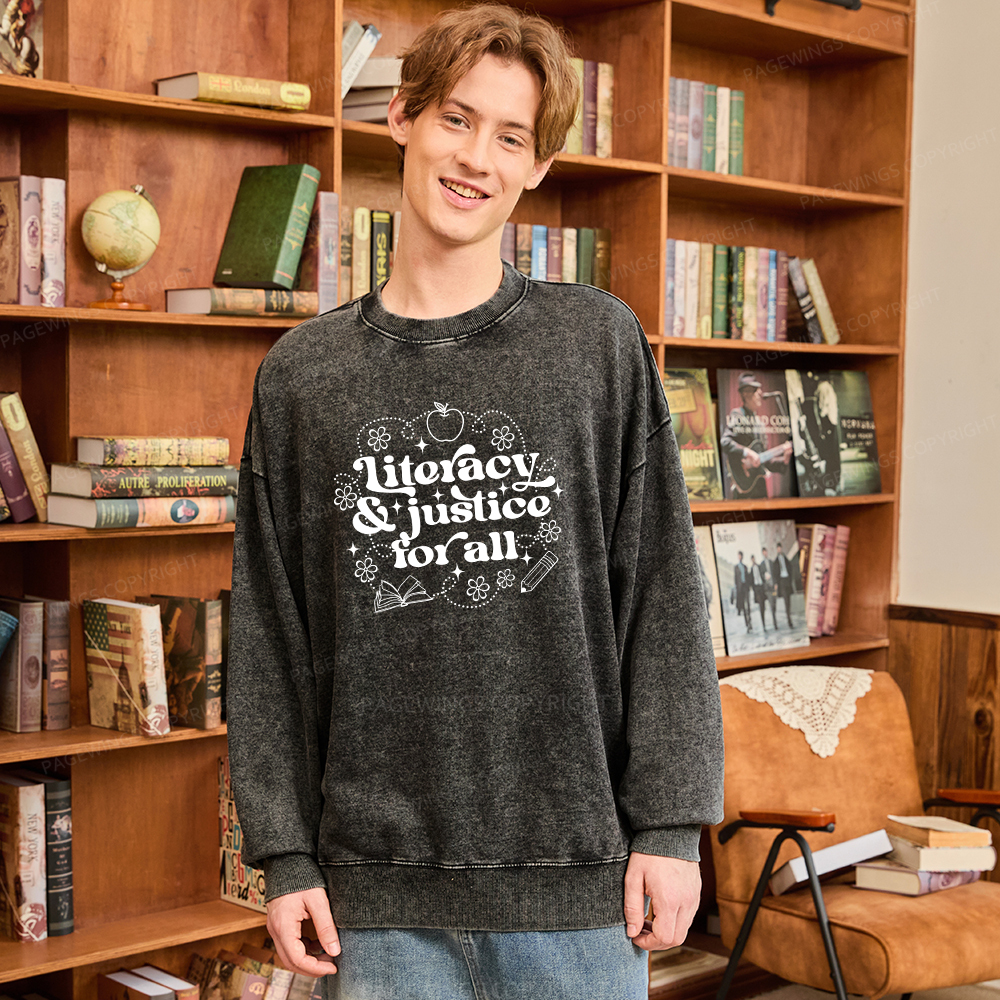 Pagewings Literacy Justice For All Washed Sweatshirt
