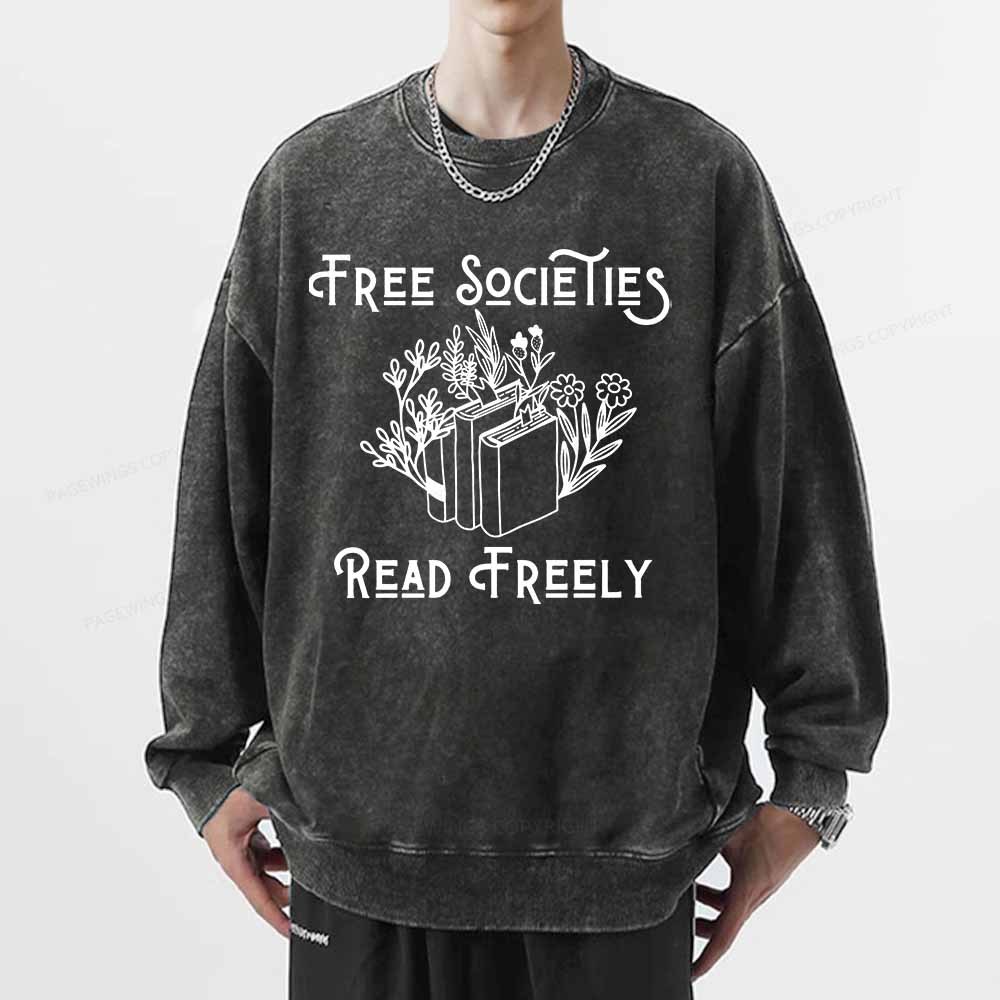 Pagewings Free Societies Read Freely Shirt Unisex Washed Sweatshirt