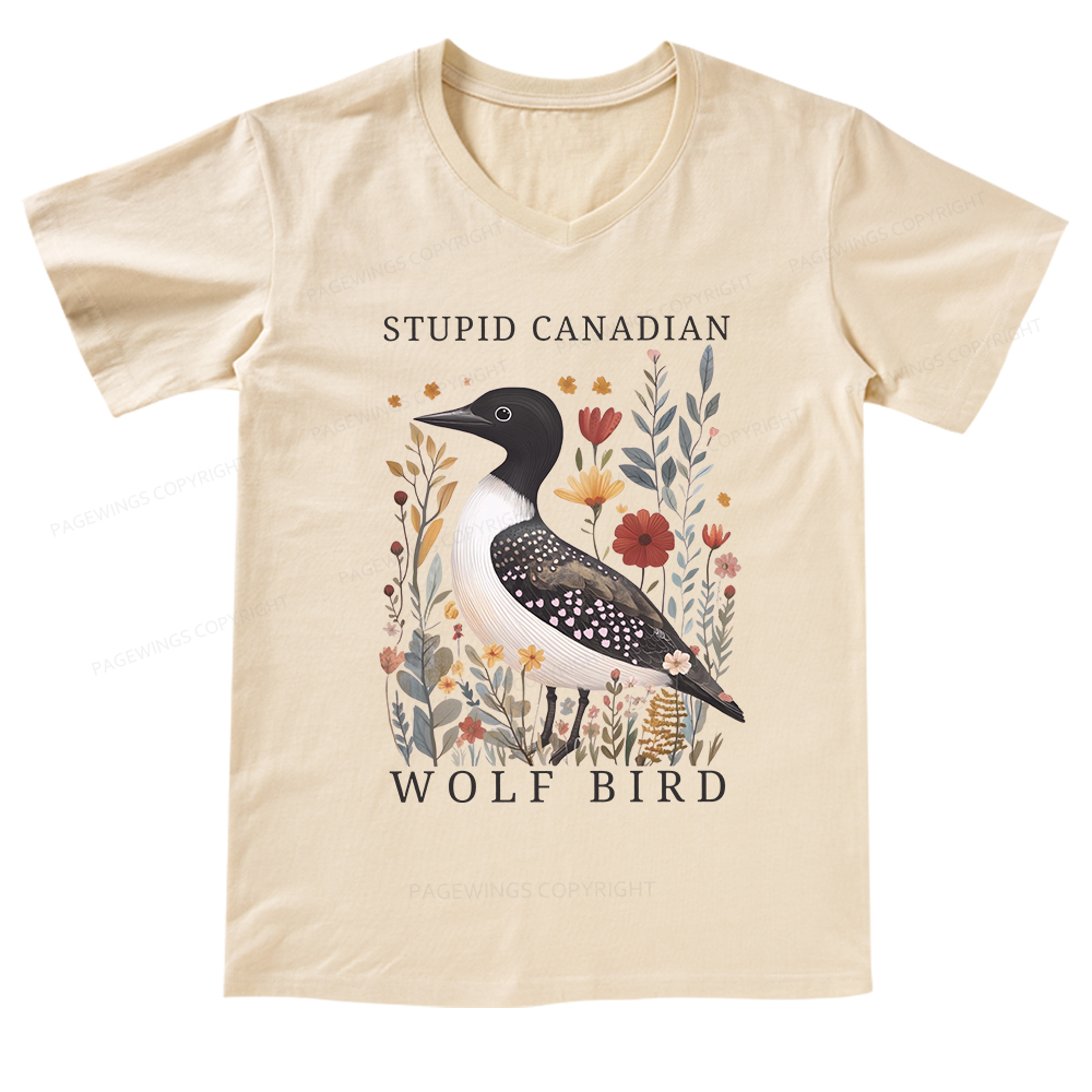 Pagewings Stupid Canadian Wolf Bird V-neck T-shirt