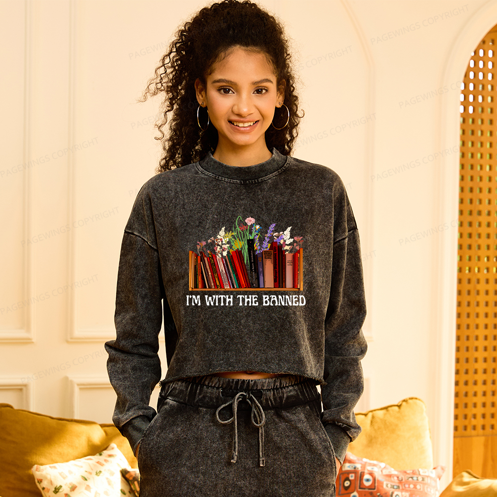 Pagewings I'm With the Banned Washed Crop Sweatshirt