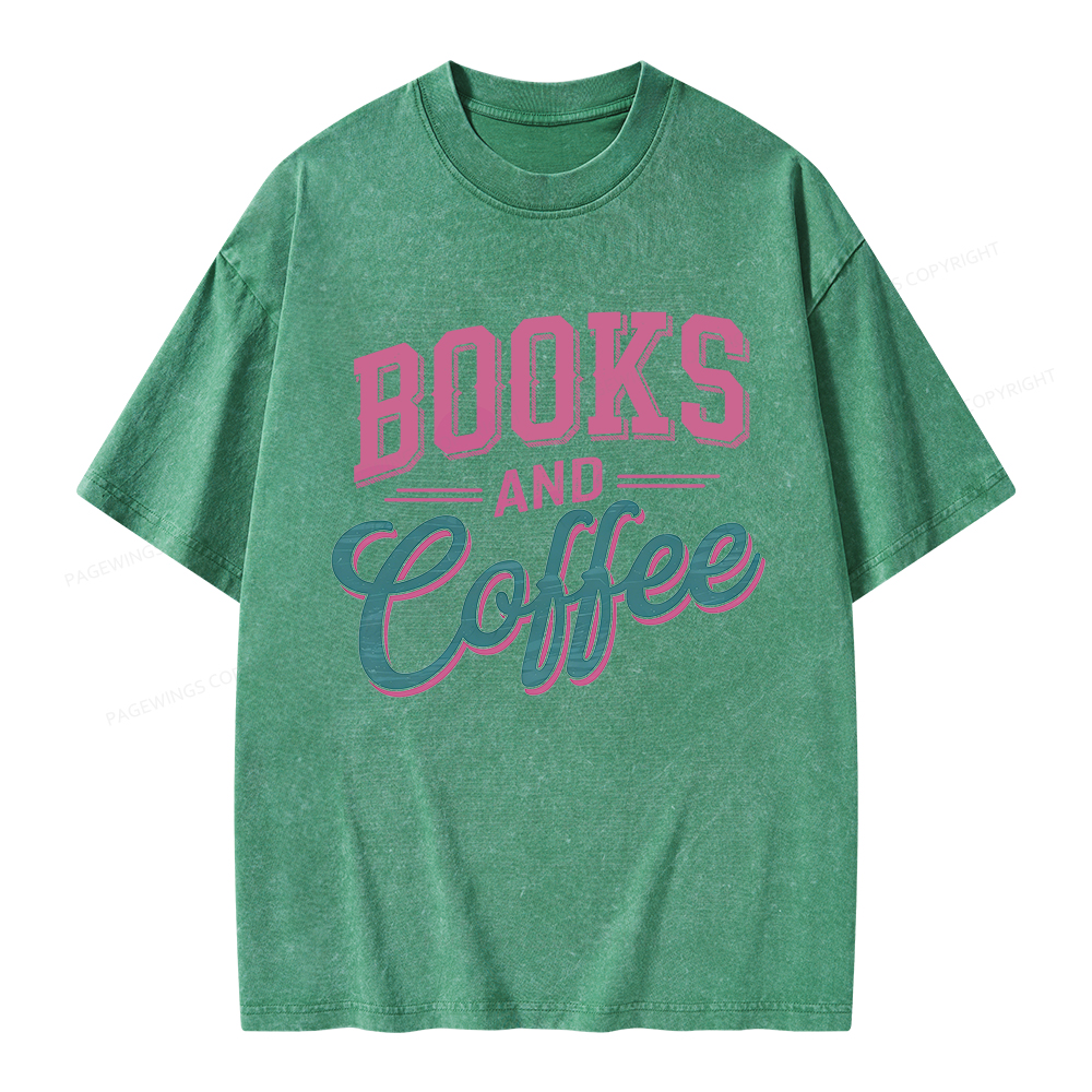 Pagewings Books And Coffee Unisex Washed T-shirt