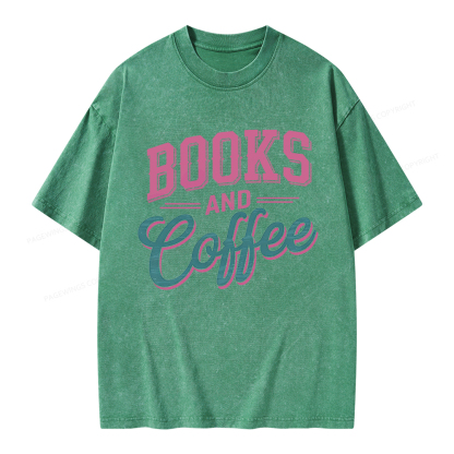Pagewings Books And Coffee Unisex Washed T-shirt