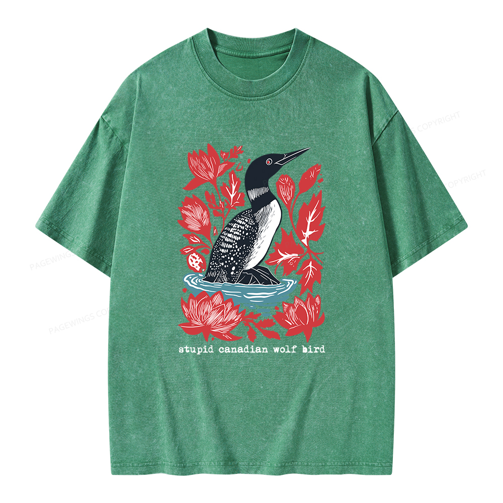 Pagewings Stupid Canadian Wolf Bird Unisex Washed T-shirt