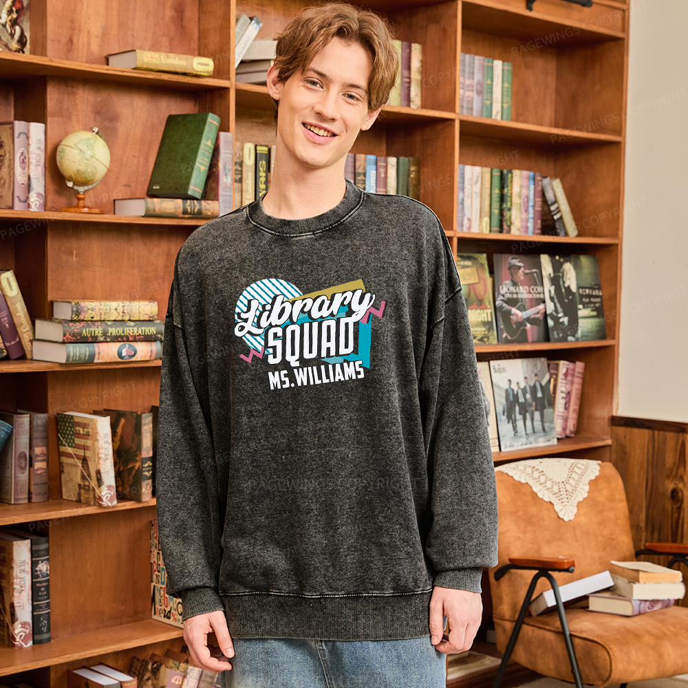 Pagewings Personalized Name Library Squad Washed Sweatshirt