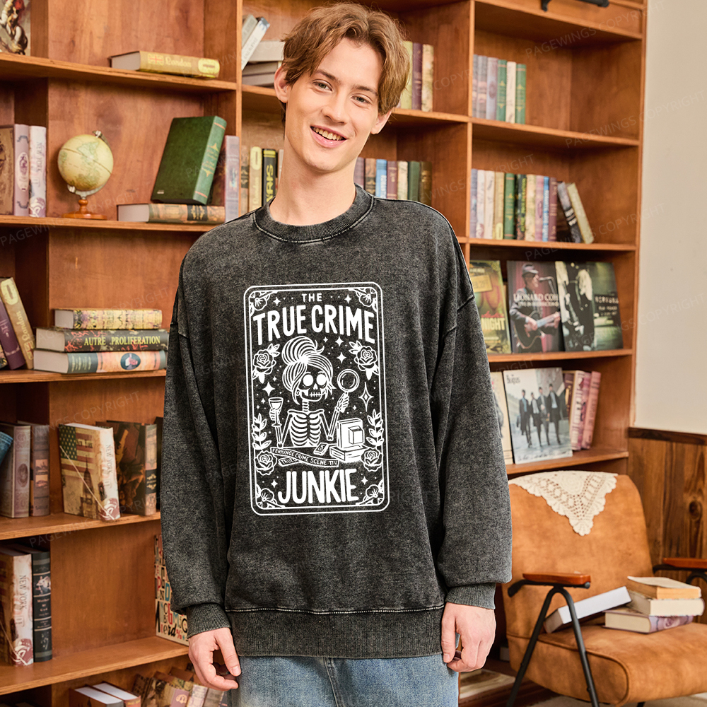 Pagewings True Crime Junkie Tarot Card Washed Sweatshirt