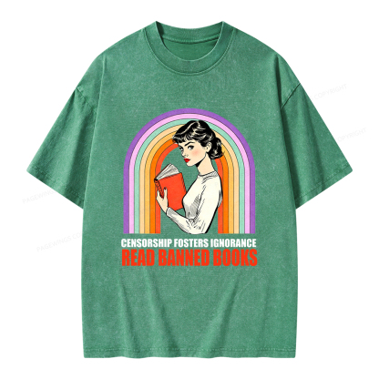 Pagewings Censorship Fosters Ignorance Read Banned Books Unisex Washed T-shirt