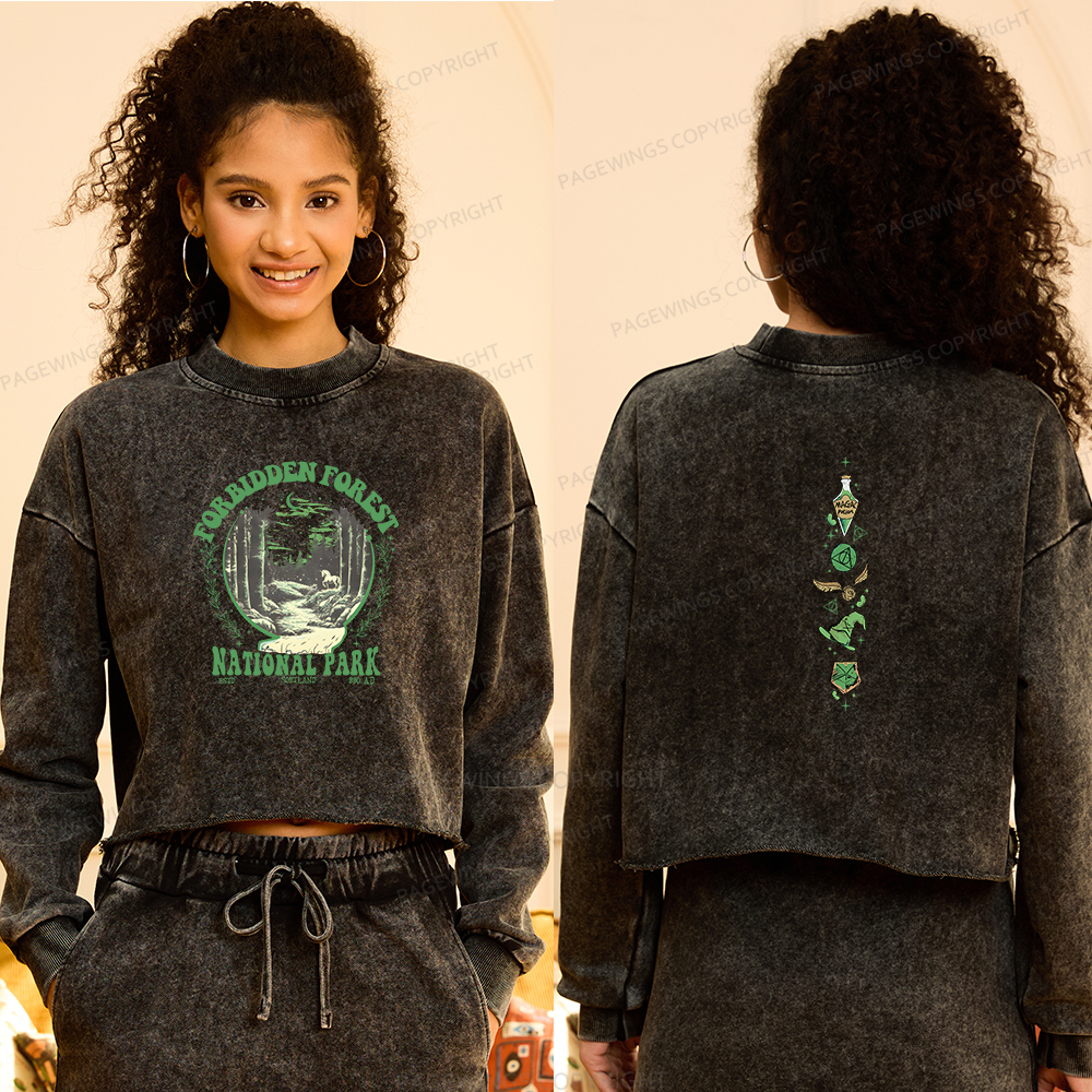 Pagewings Forbidden Fores Women Washed Crop Sweatshirt