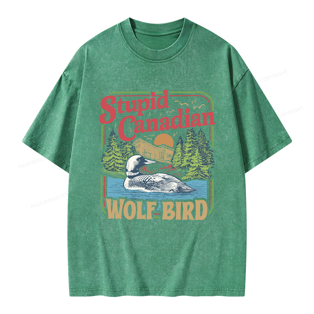 Pagewings Stupid Canadian Wolf Bird Unisex Washed T-shirt