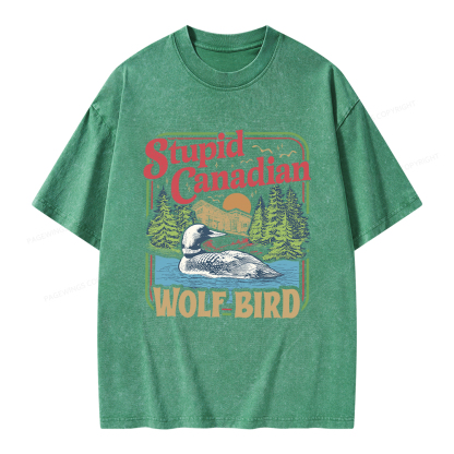 Pagewings Stupid Canadian Wolf Bird Unisex Washed T-shirt