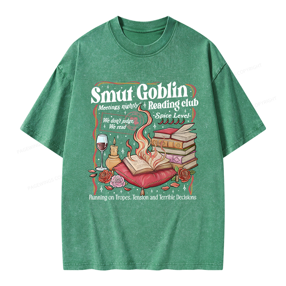 Pagewings Smut Goblin Dark Romance Bookish Unisex Washed T-shirt