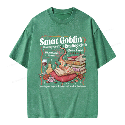 Pagewings Smut Goblin Dark Romance Bookish Unisex Washed T-shirt