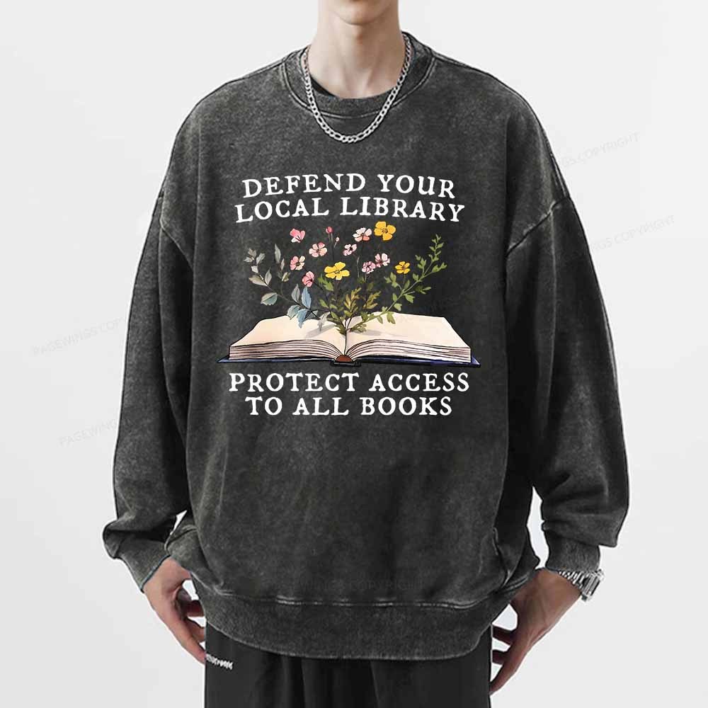 Pagewings Books Save Lives Protect Libraries Unisex Washed Sweatshirt