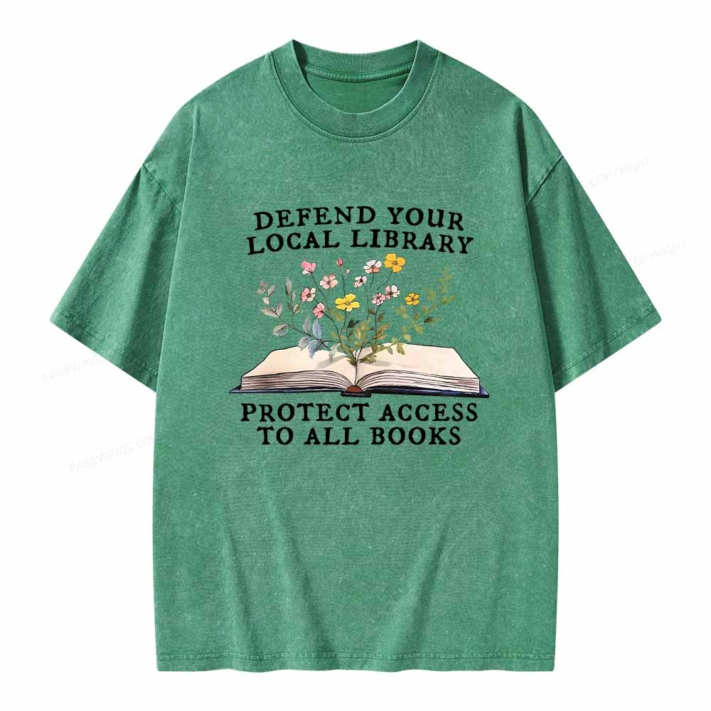 Pagewings Books Save Lives Protect Libraries Unisex Washed T-shirt
