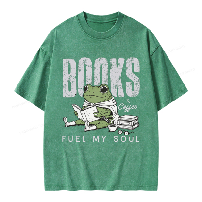 Pagewings Books And Coffee Fuel My Soul Unisex Washed T-shirt