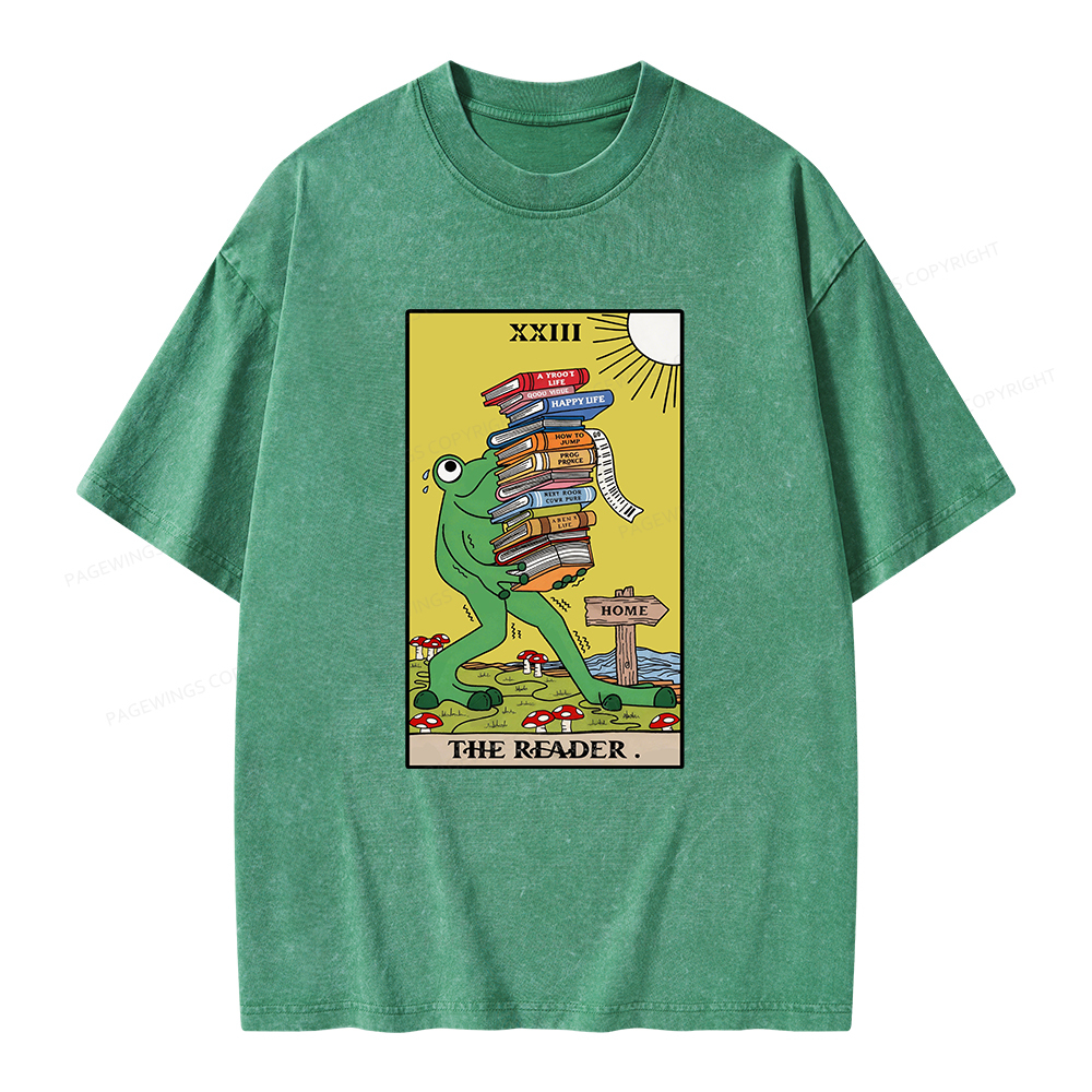 Pagewings Tarot Frog The Reader Unisex Washed T-shirt