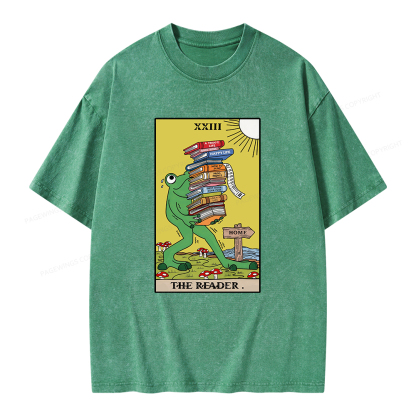 Pagewings Tarot Frog The Reader Unisex Washed T-shirt