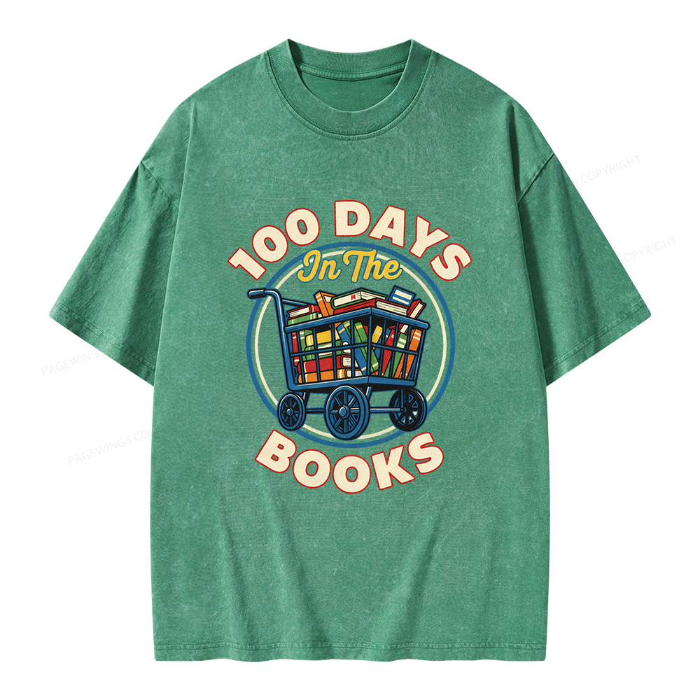Pagewings 100 Days In The Books Unisex Washed T-shirt