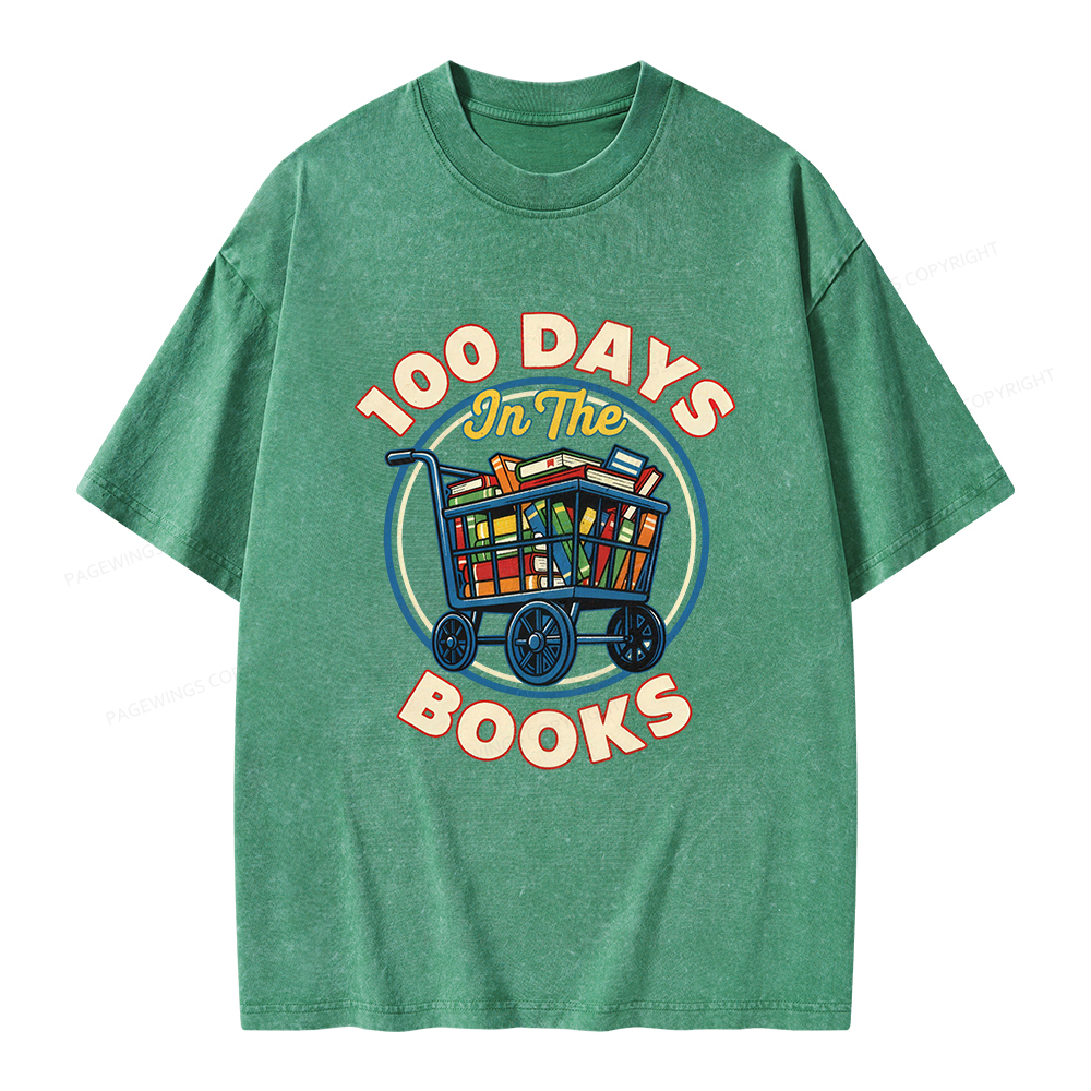 Pagewings 100 Days In The Books Unisex Washed T-shirt