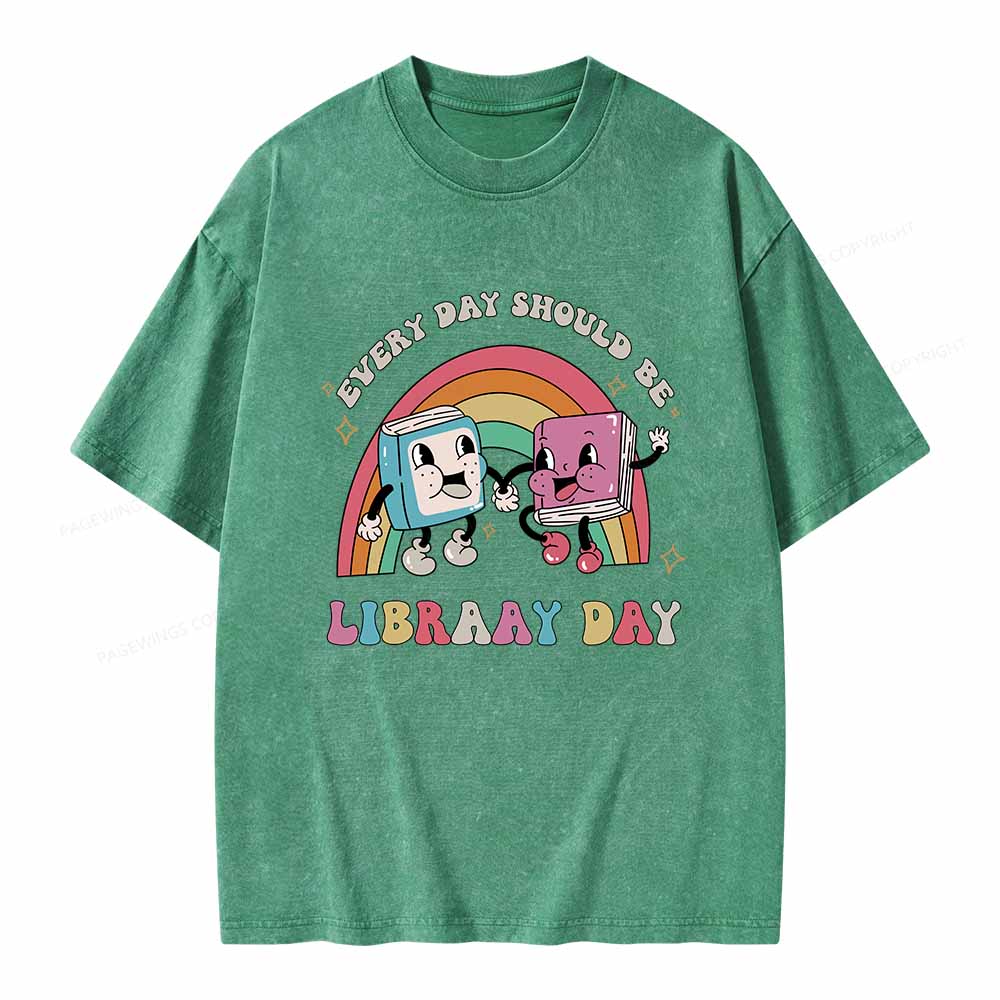 Pagewings Every Day Should be Library Day Unisex Washed T-shirt