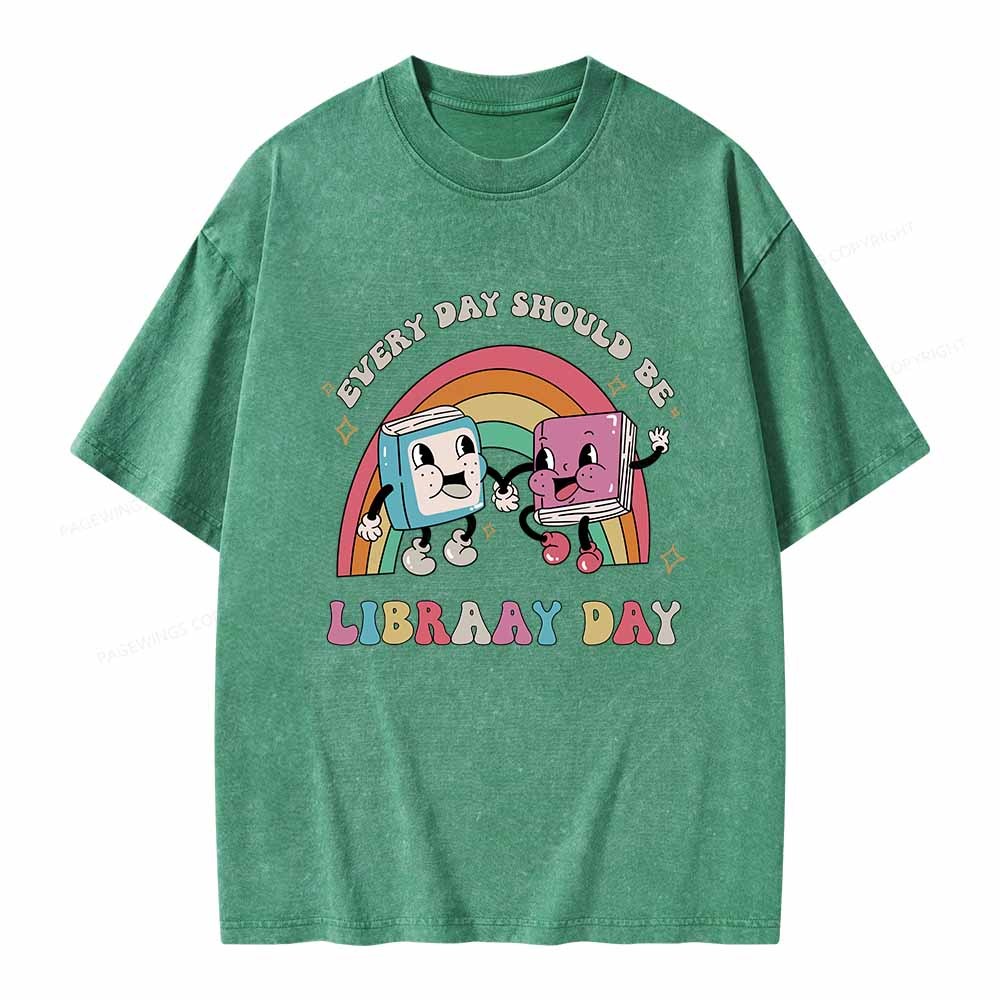 Pagewings Every Day Should be Library Day Unisex Washed T-shirt