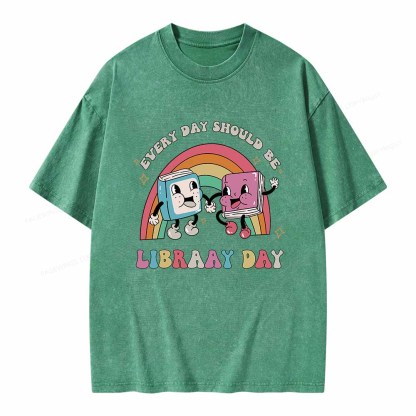Pagewings Every Day Should be Library Day Unisex Washed T-shirt
