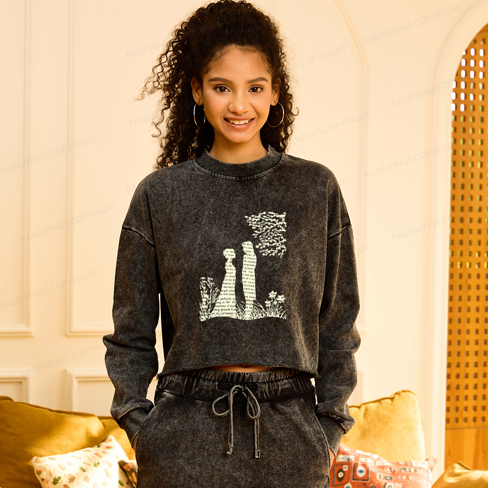 Pagewings Pride and Prejudice Book Lover Washed Crop Sweatshirt