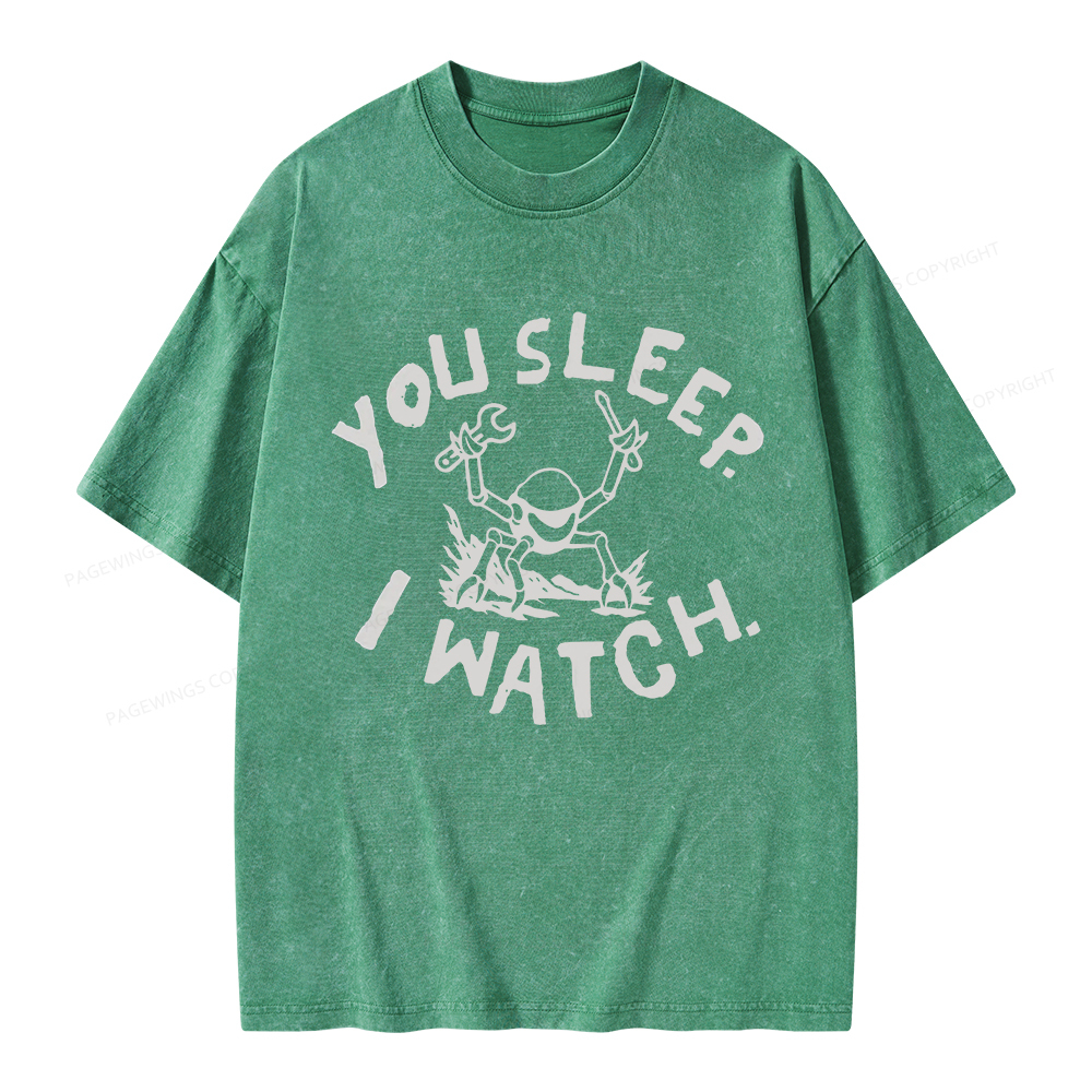 Pagewings You Sleep I Watch Unisex Washed T-shirt