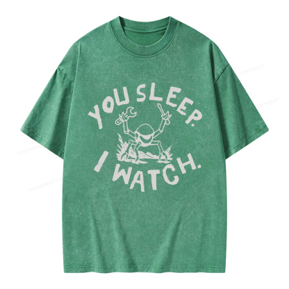 Pagewings You Sleep I Watch Unisex Washed T-shirt