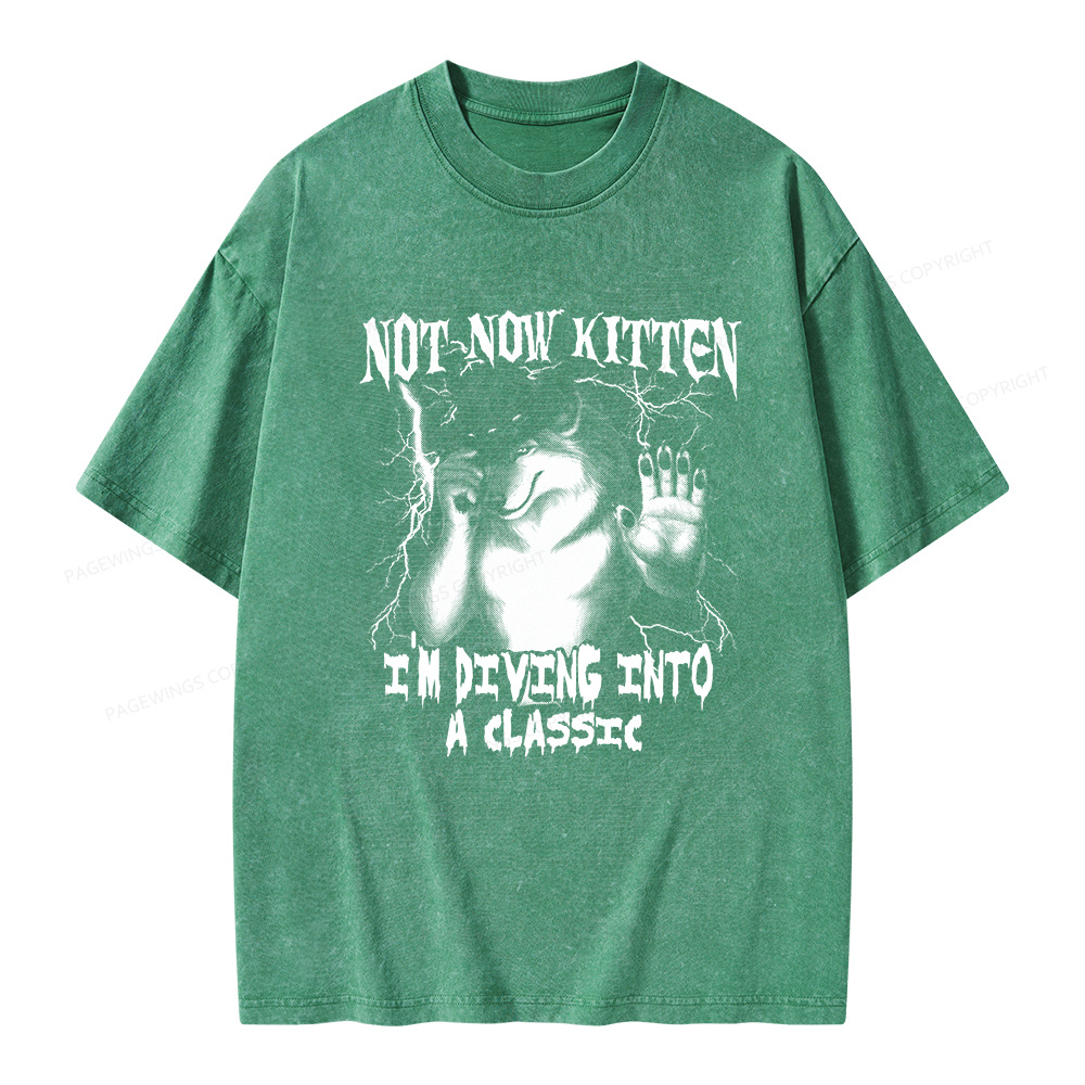Pagewings Not Now Kitten I’m Diving Into A Classic Unisex Washed T-shirt