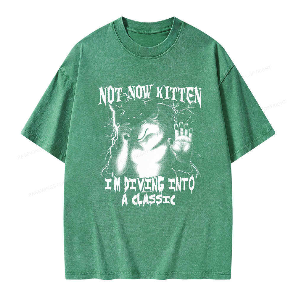 Pagewings Not Now Kitten I’m Diving Into A Classic Unisex Washed T-shirt