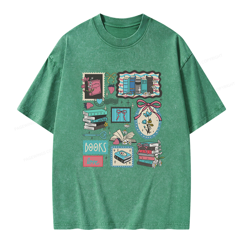 Pagewings Vintage Book Lover Unisex Washed T-shirt