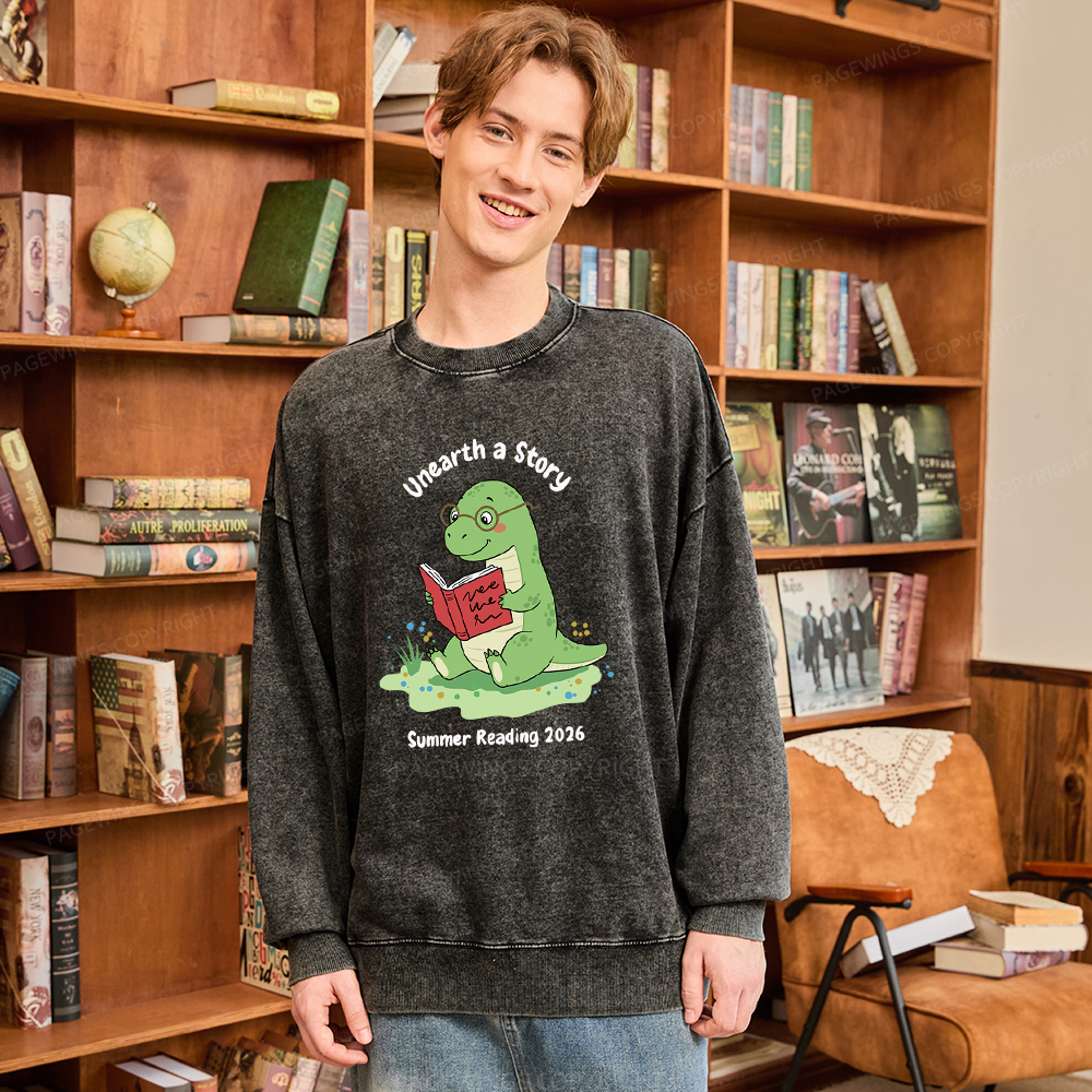 Pagewings Unearth A Story Dinosaur Summer Reading Washed Sweatshirt