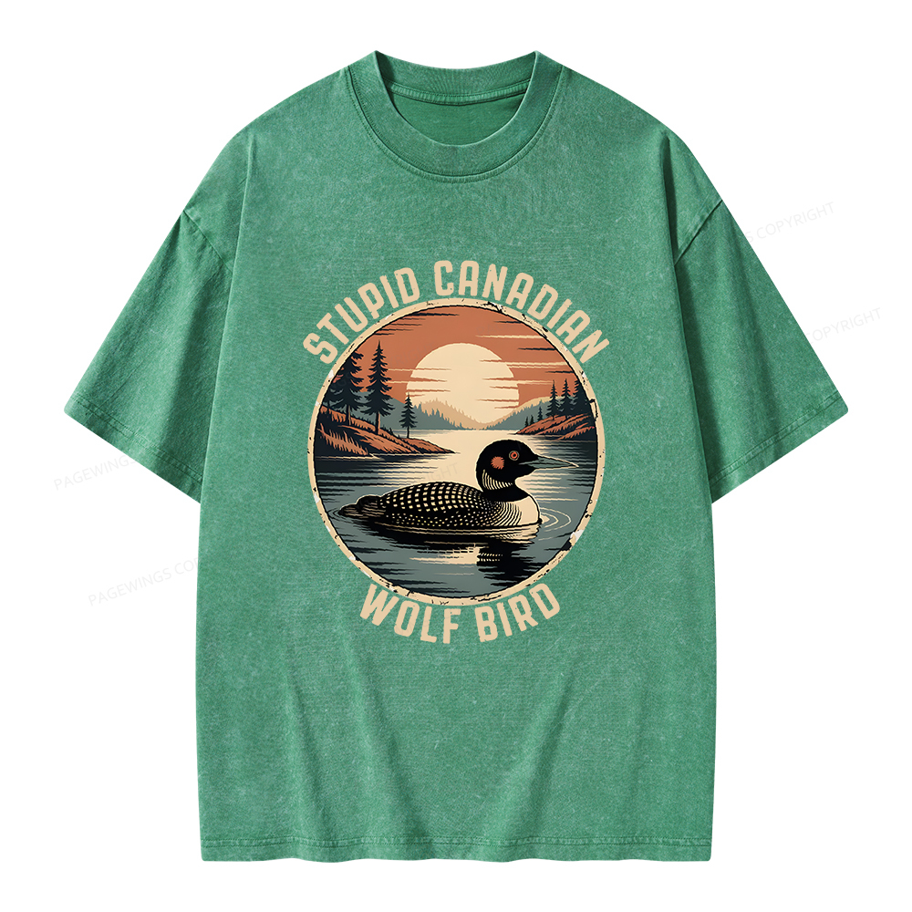 Pagewings Stupid Canadian Wolf Bird Unisex Washed T-shirt