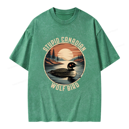 Pagewings Stupid Canadian Wolf Bird Unisex Washed T-shirt