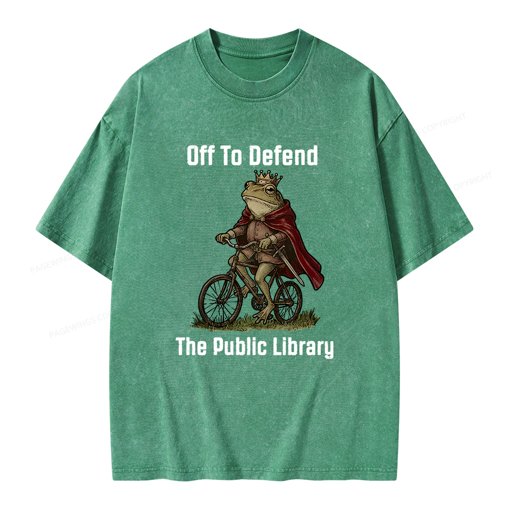 Pagewings Off To Defend The Public Library Unisex Washed T-shirt