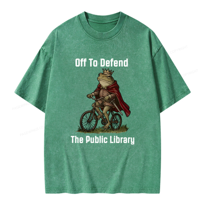 Pagewings Off To Defend The Public Library Unisex Washed T-shirt