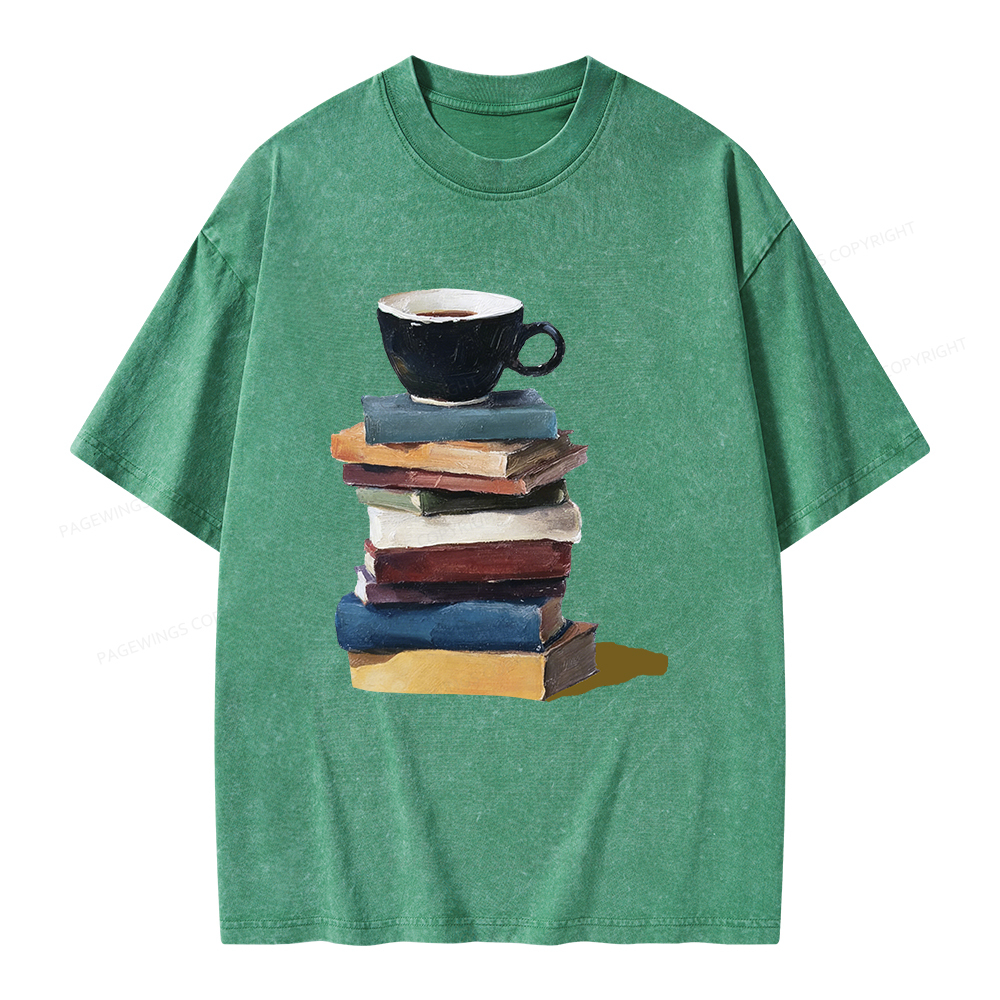 Pagewings Mini Coffee and Books Unisex Washed T-shirt